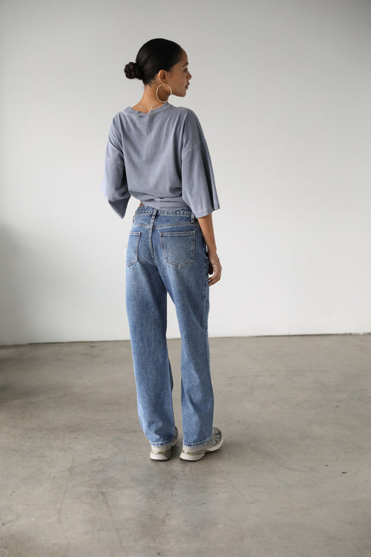 high rise straight leg denim