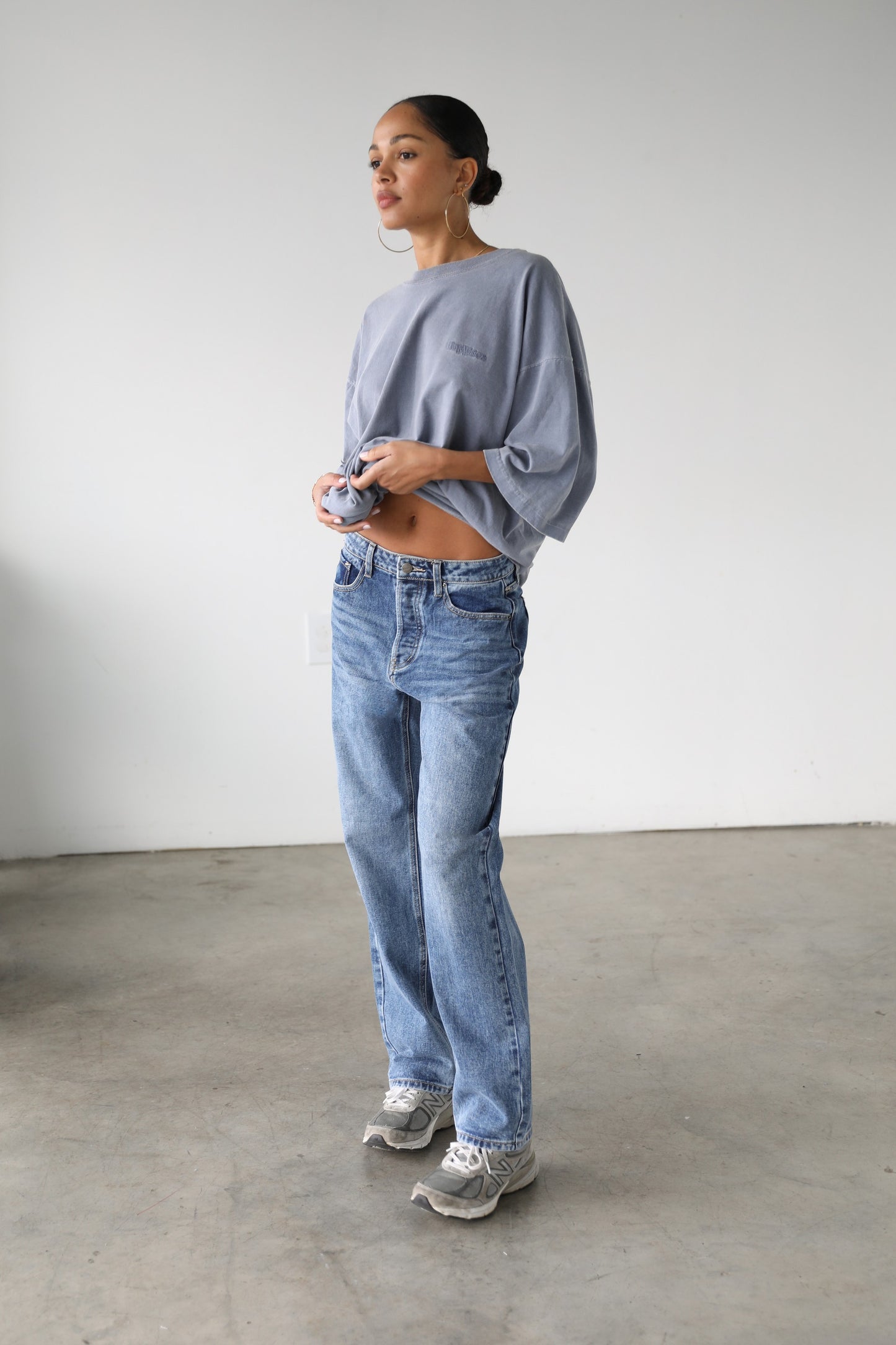 high rise straight leg denim