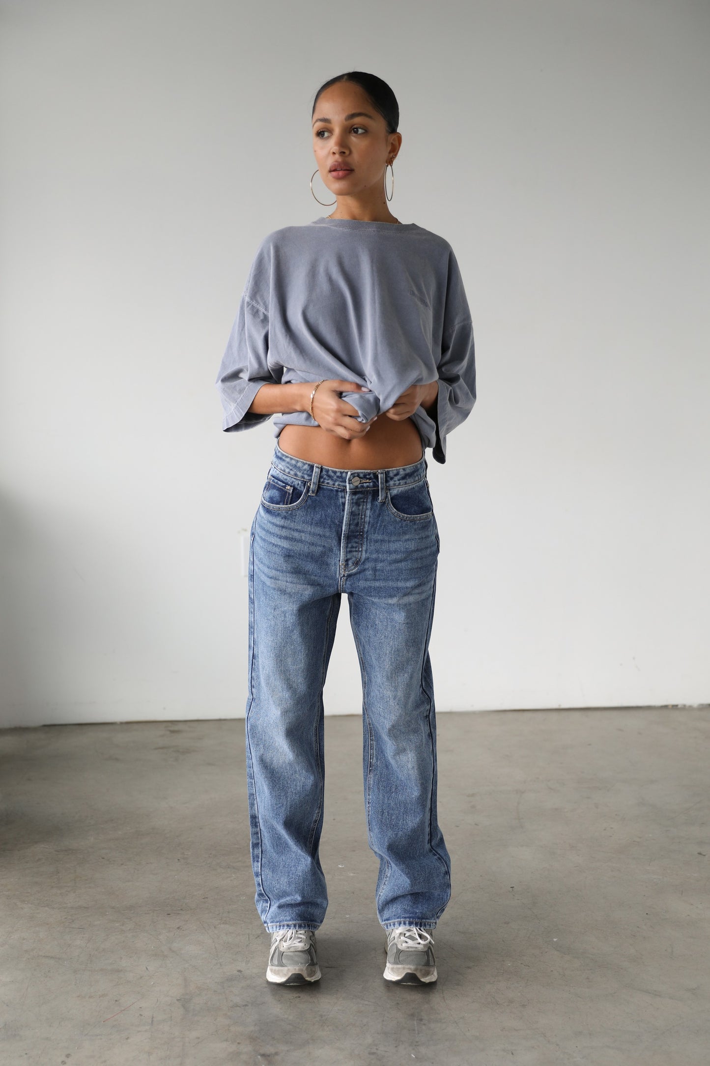 high rise straight leg denim
