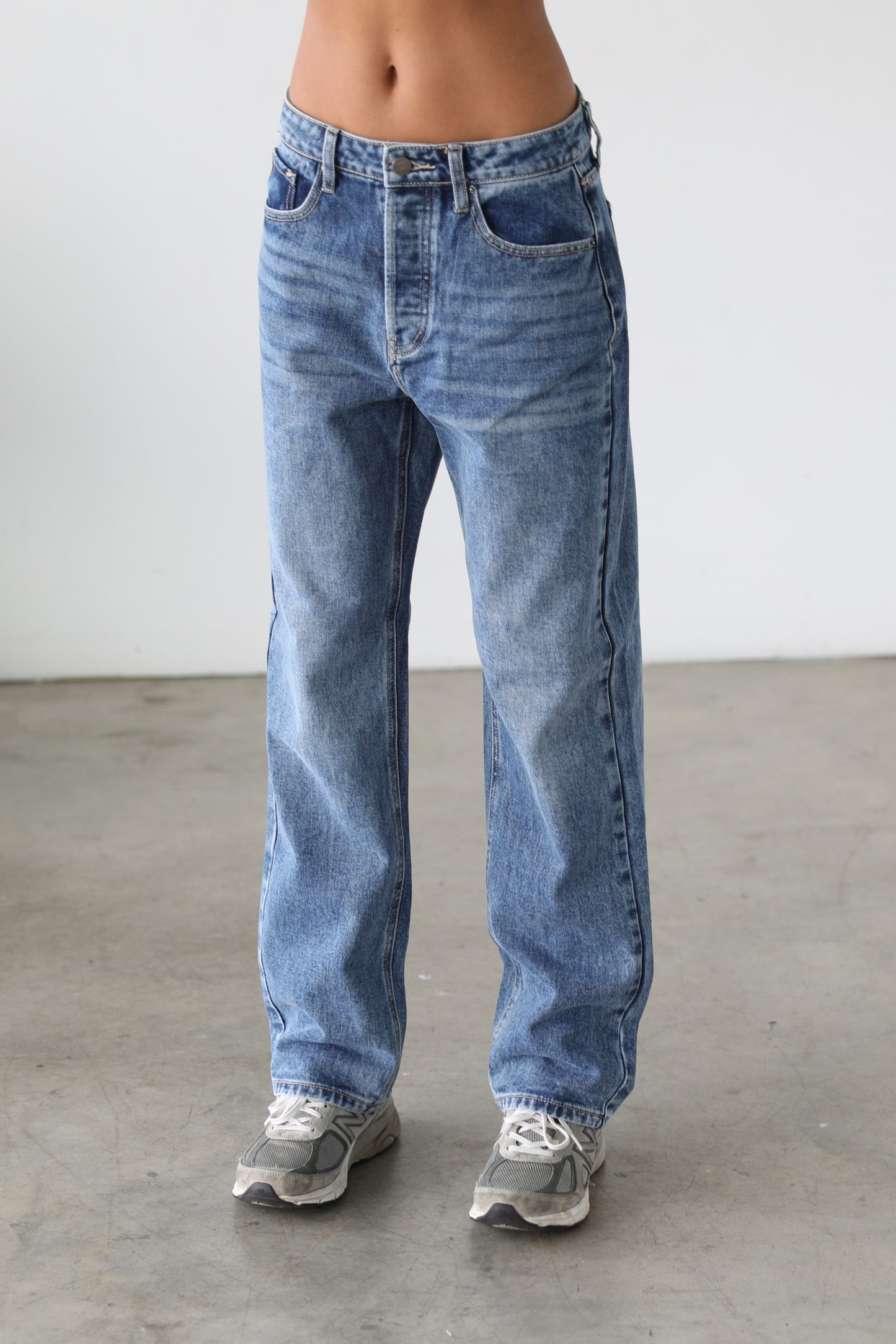 high rise straight leg denim