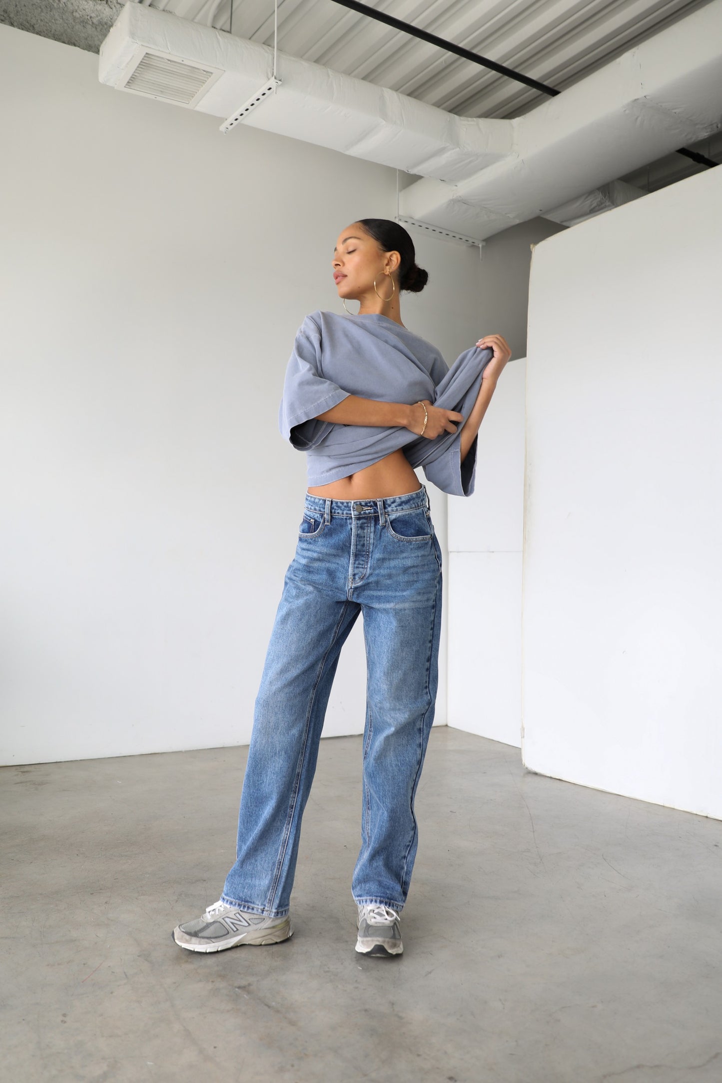 high rise straight leg denim