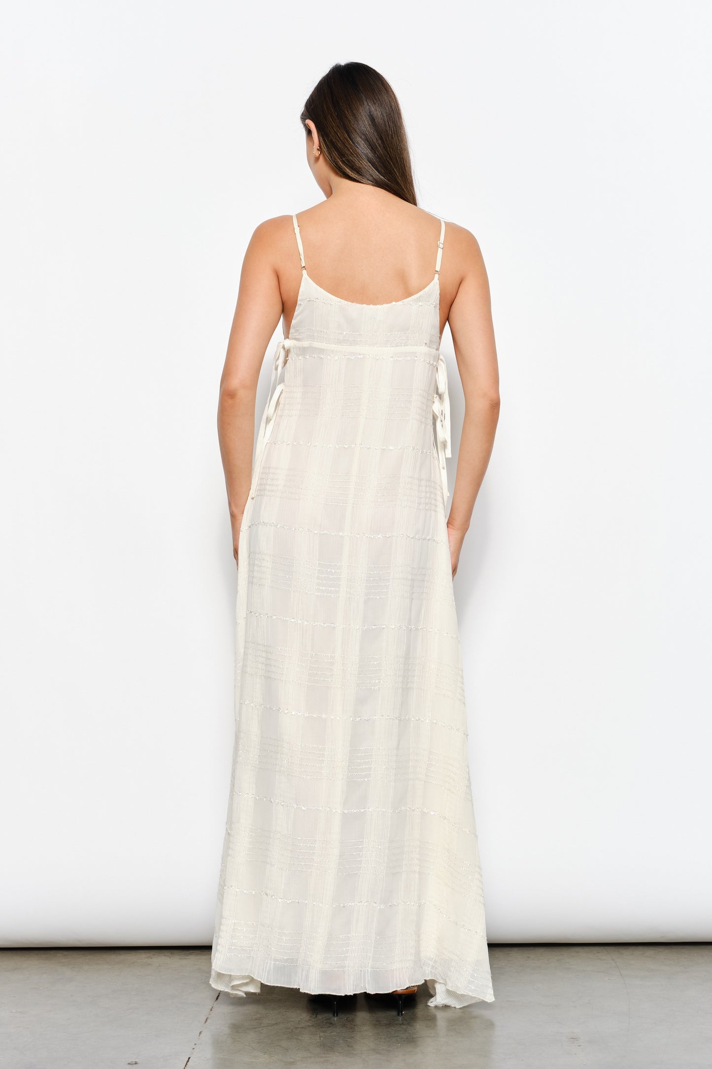 crepe metallic maxi dress