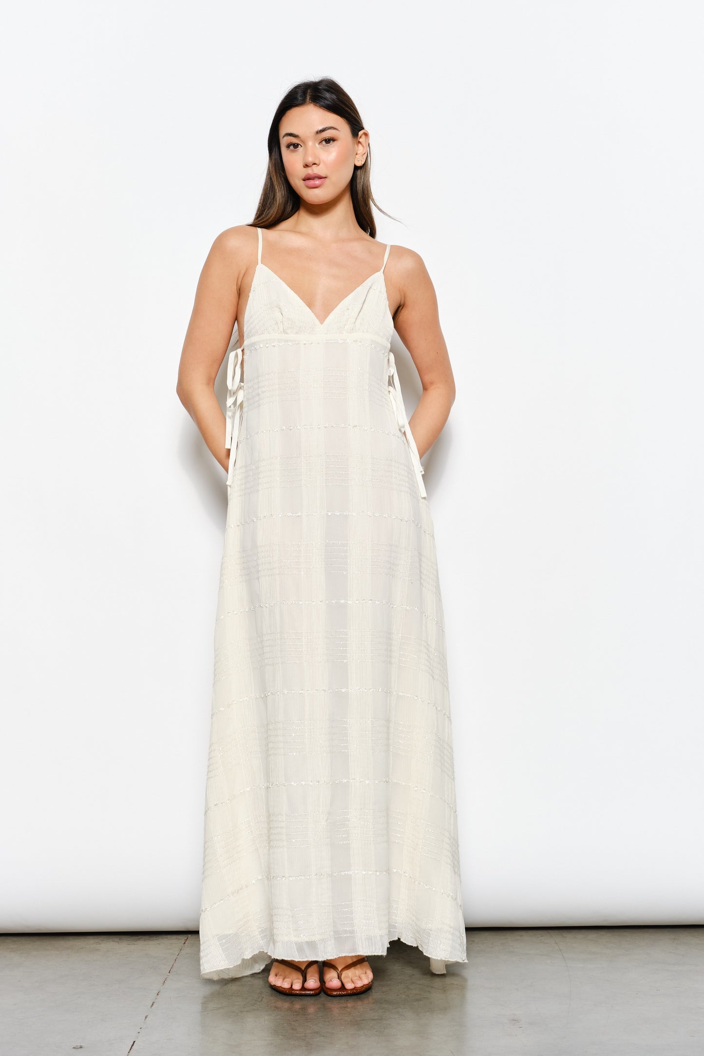 crepe metallic maxi dress