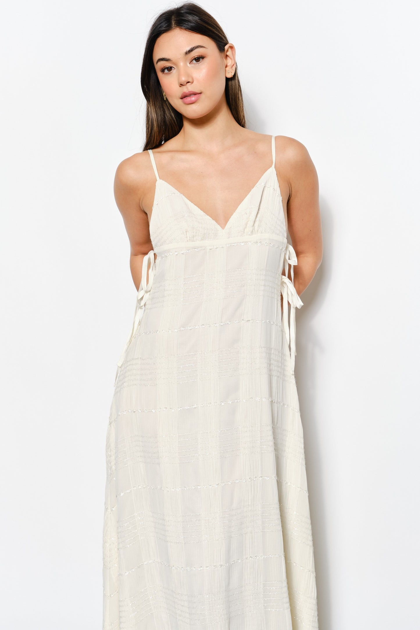 crepe metallic maxi dress