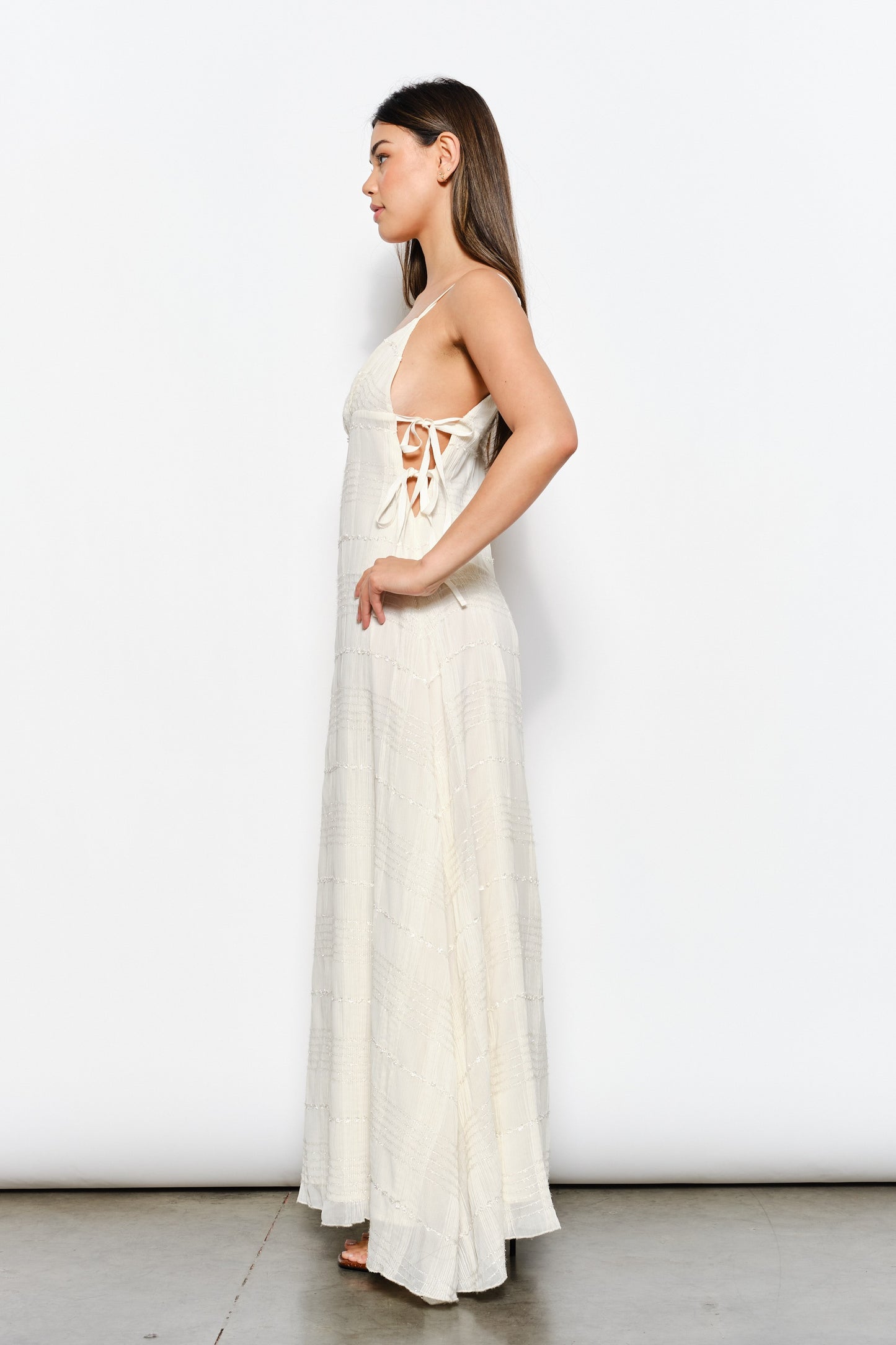 crepe metallic maxi dress