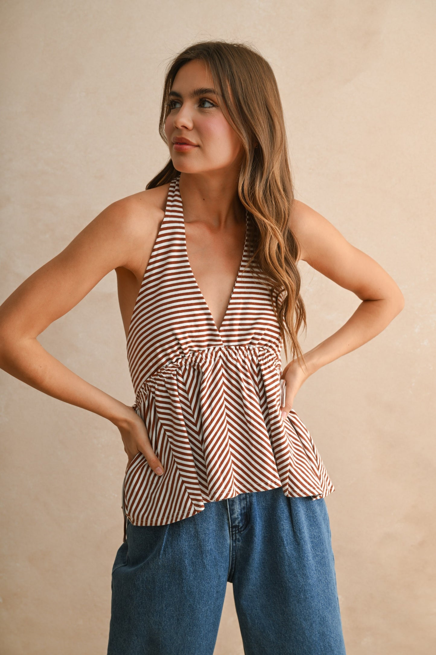 stripe jersey halter top