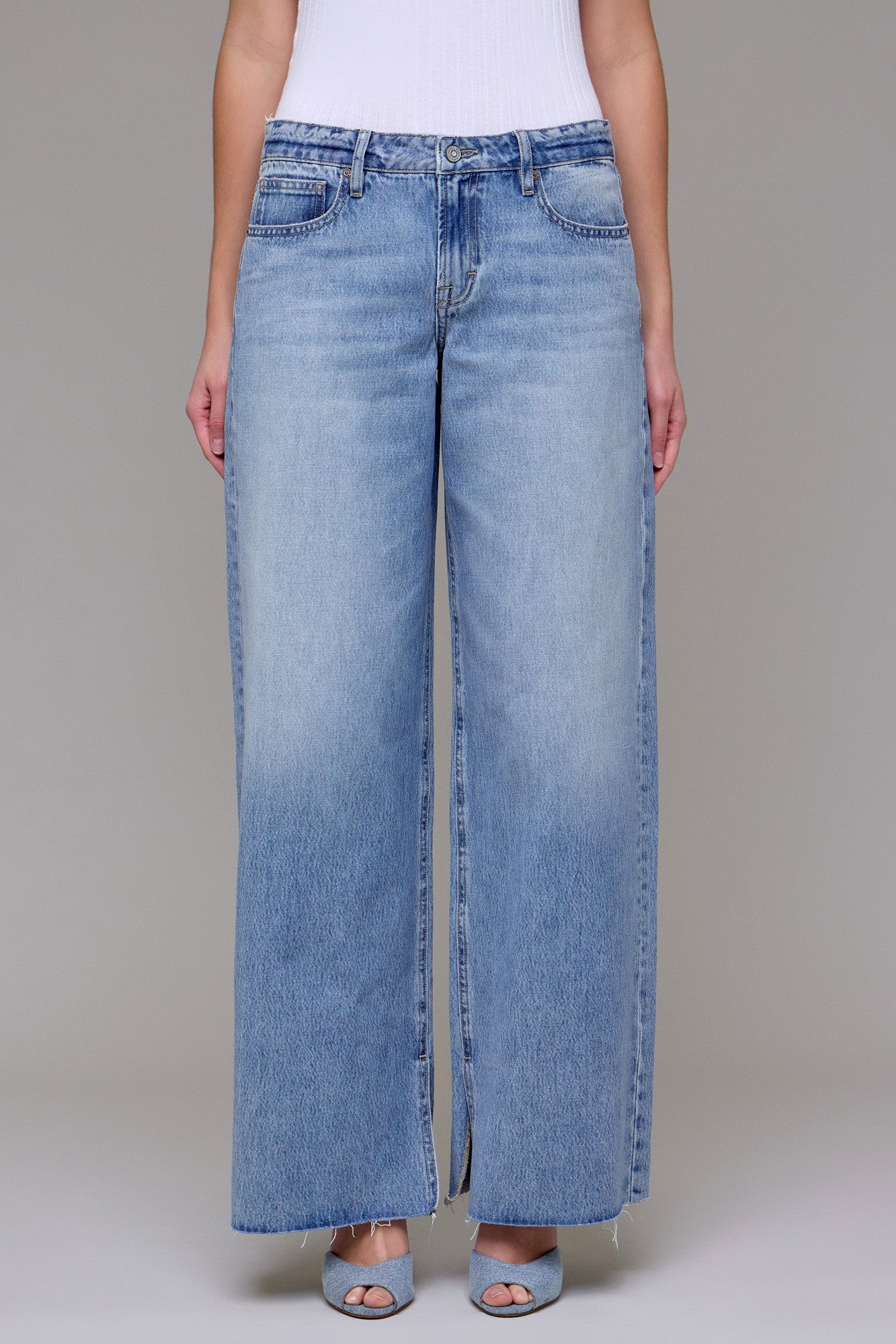 medium wash low rise extra wideleg