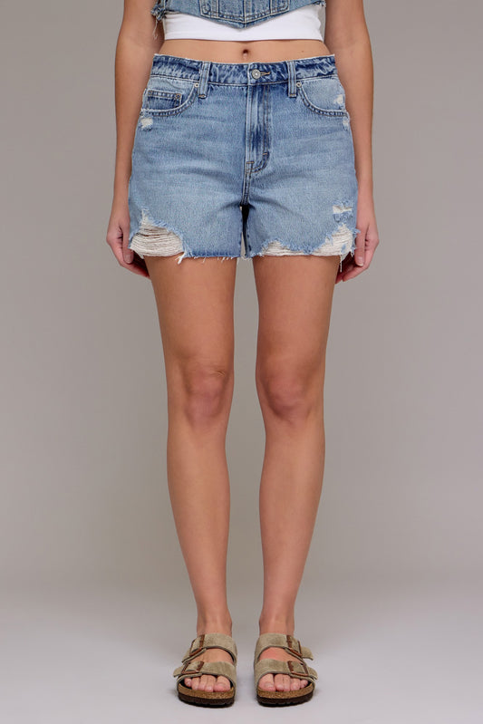 high rise distressed shorts
