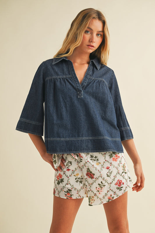 v neck denim top