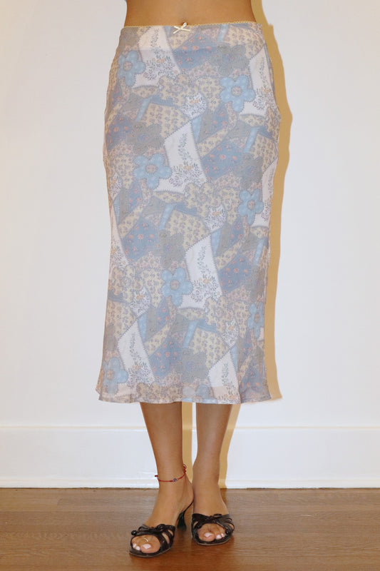 paisley patchwork midi skirt