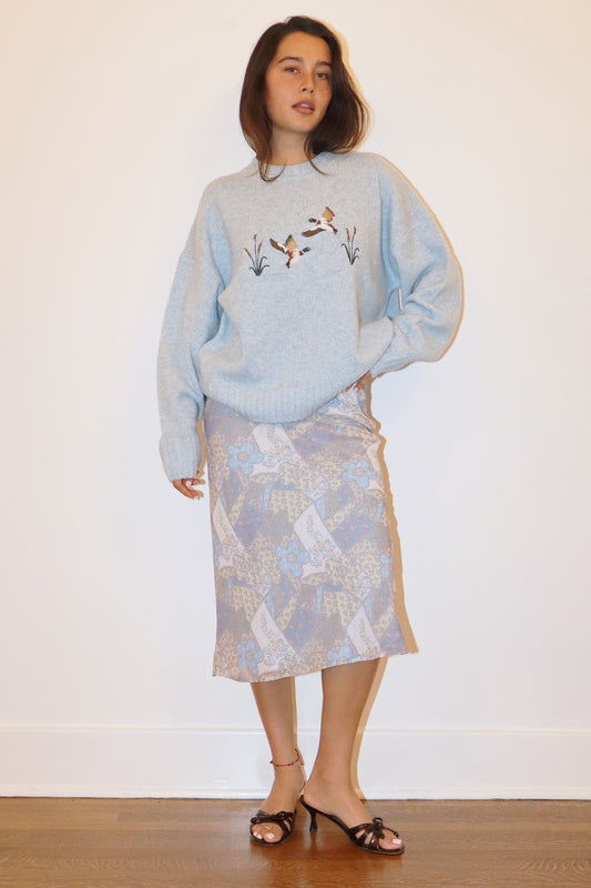 paisley patchwork midi skirt