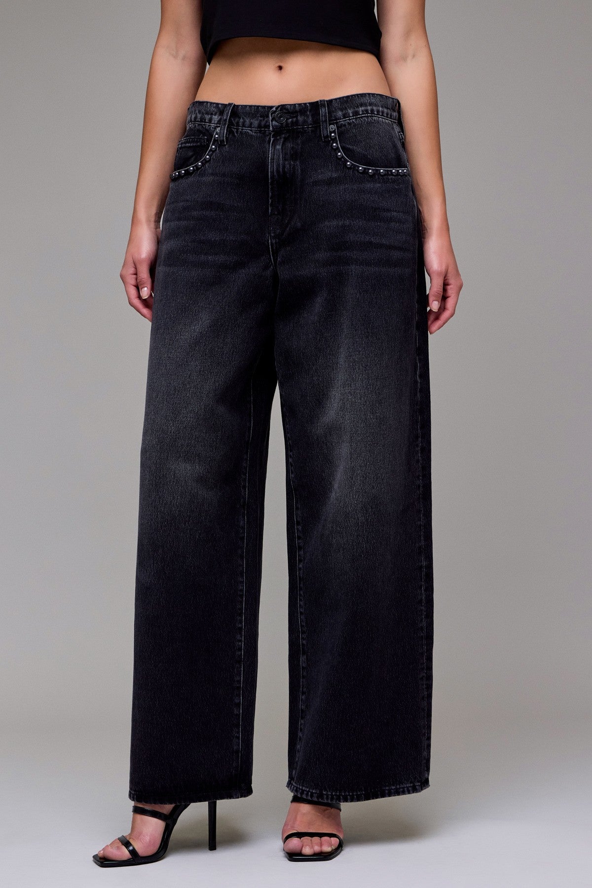 studded low rise jeans