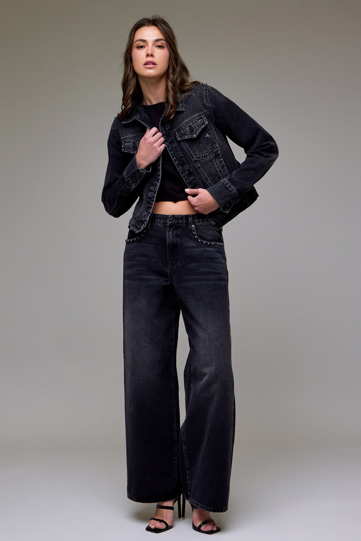 studded low rise jeans