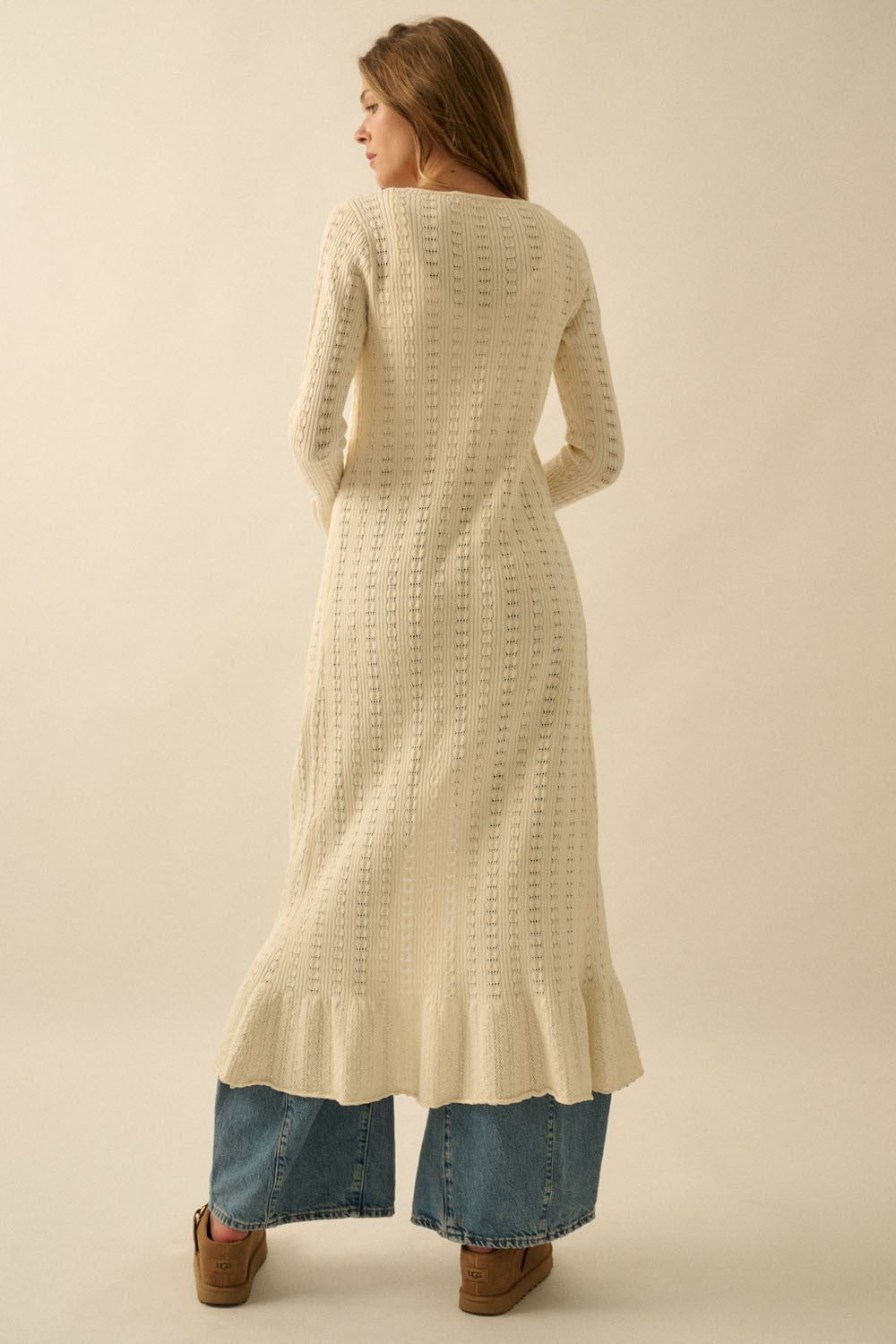 pointelle duster cardigan