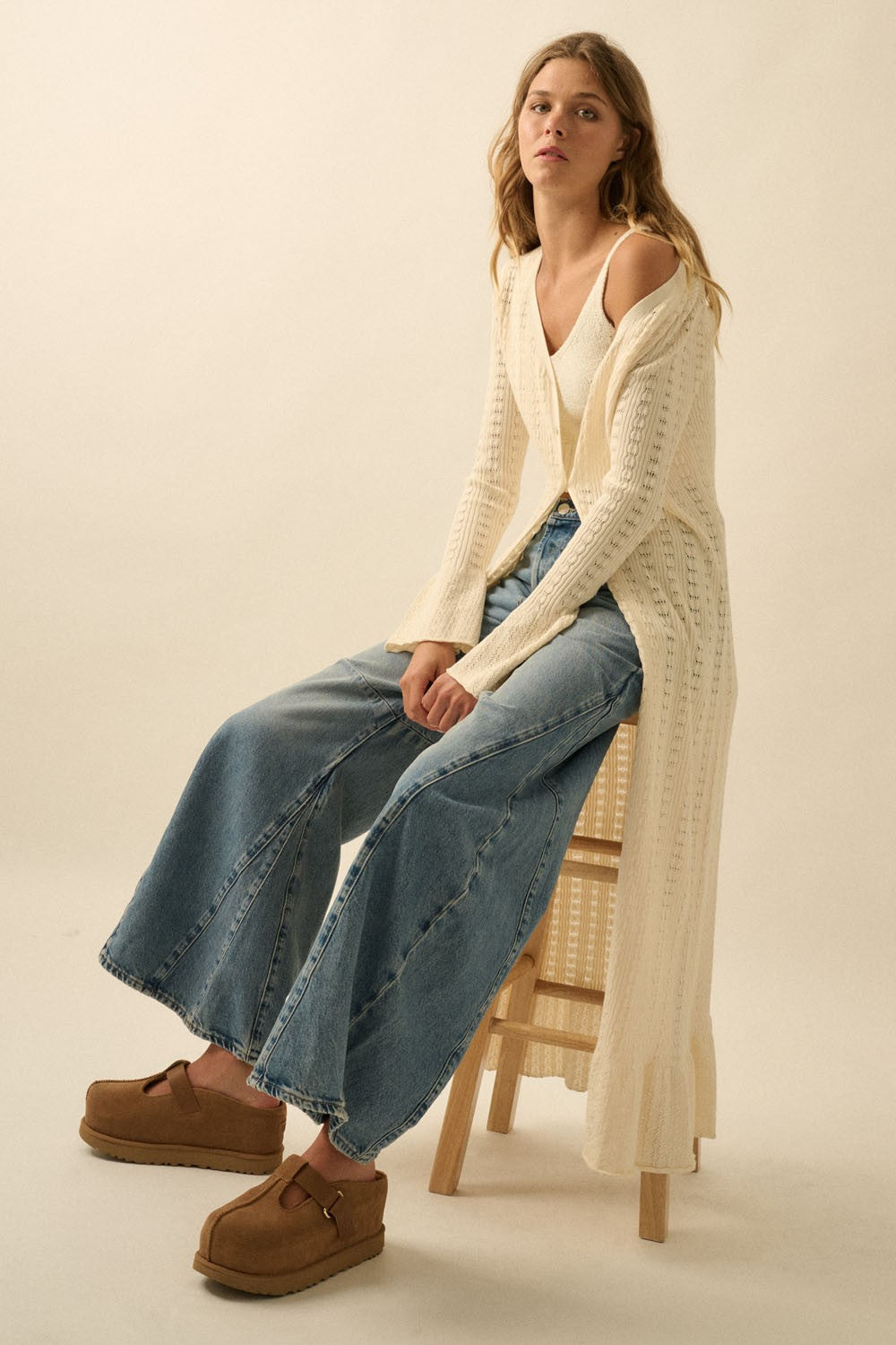 pointelle duster cardigan