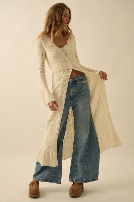 pointelle duster cardigan