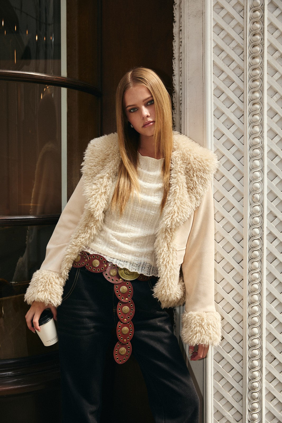 fur trim suede jacket