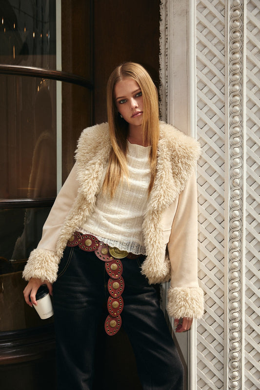 fur trim suede jacket