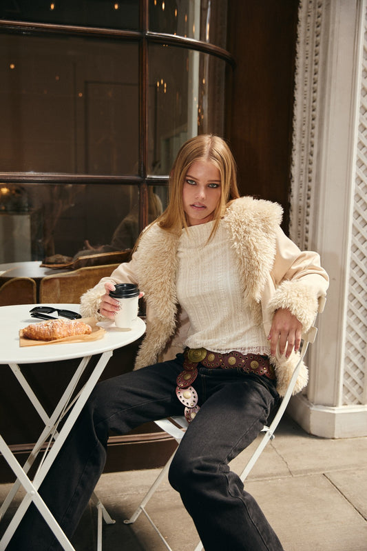 fur trim suede jacket