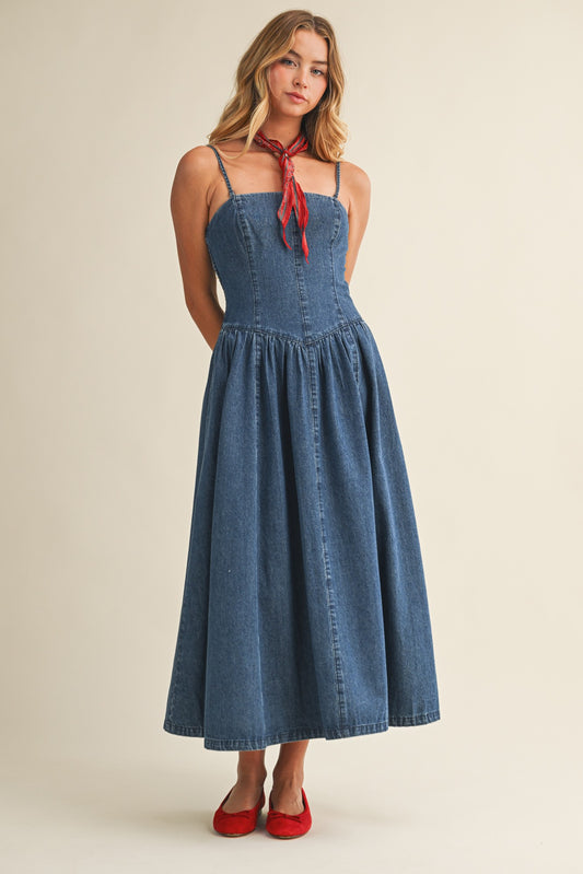 two ways denim maxi dress