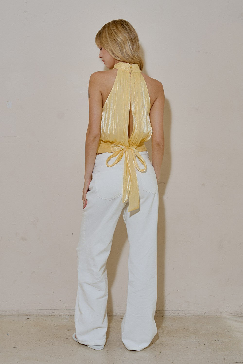 high neck pleated top