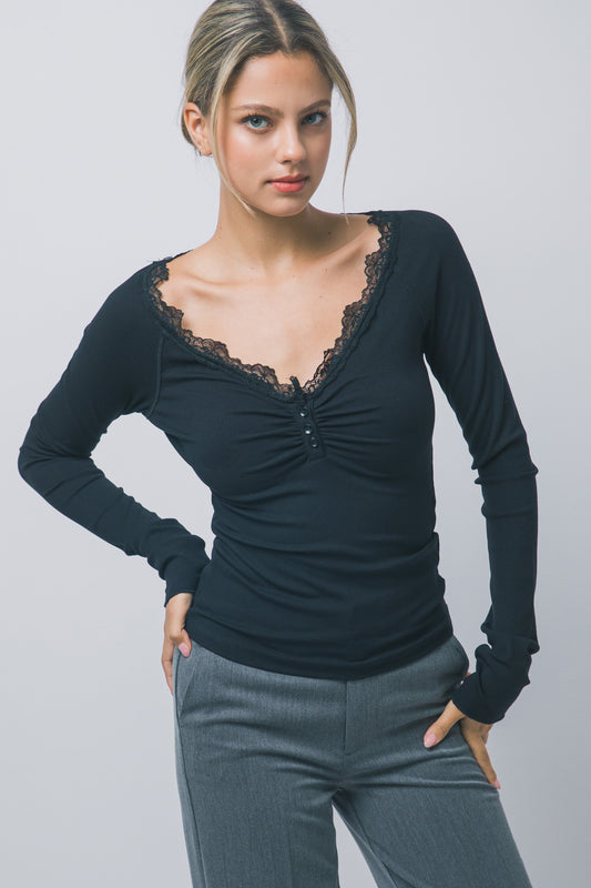 lace trim henley top