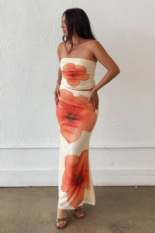 floral sequin maxi skirt