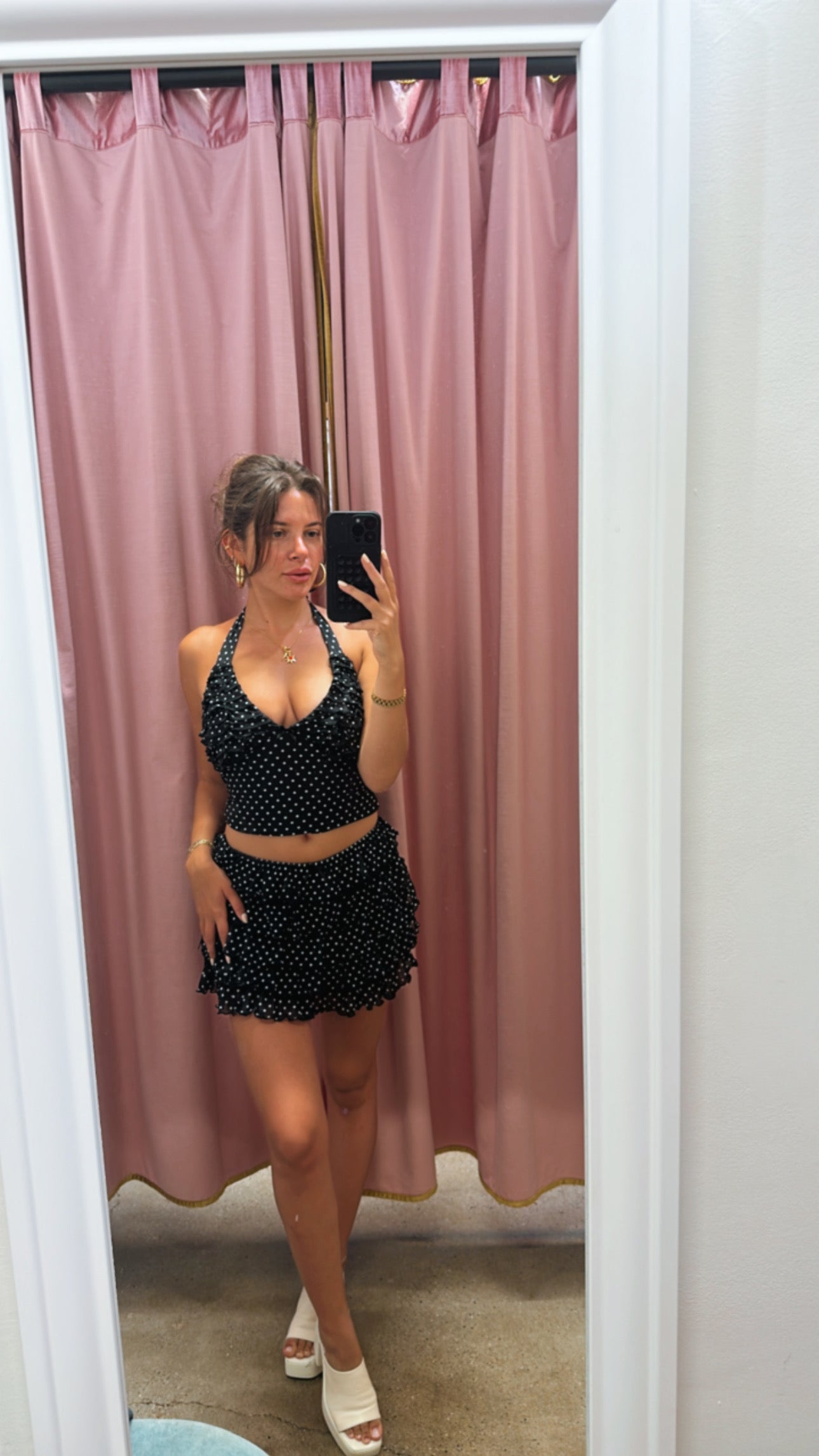 polka dot ruffle halter top