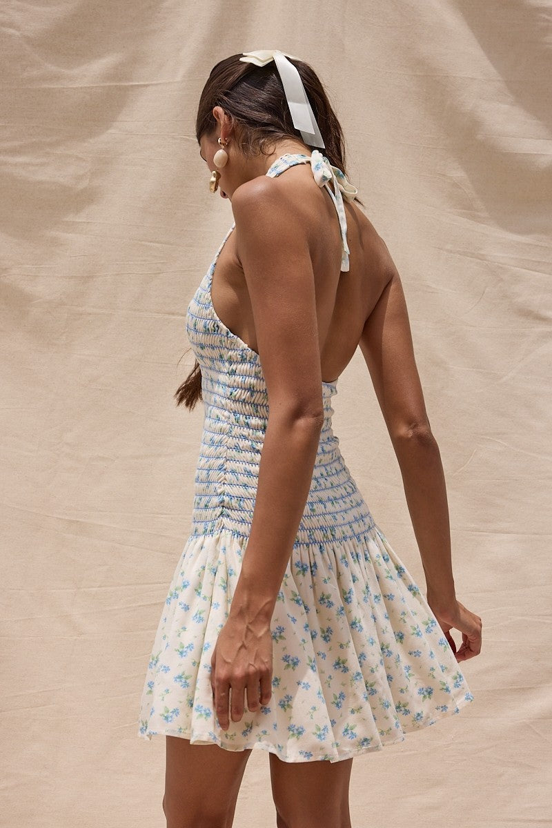 Ditsy floral smocked mini dress
