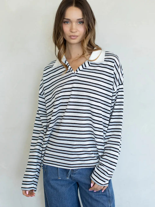 contrast collar long sleeve