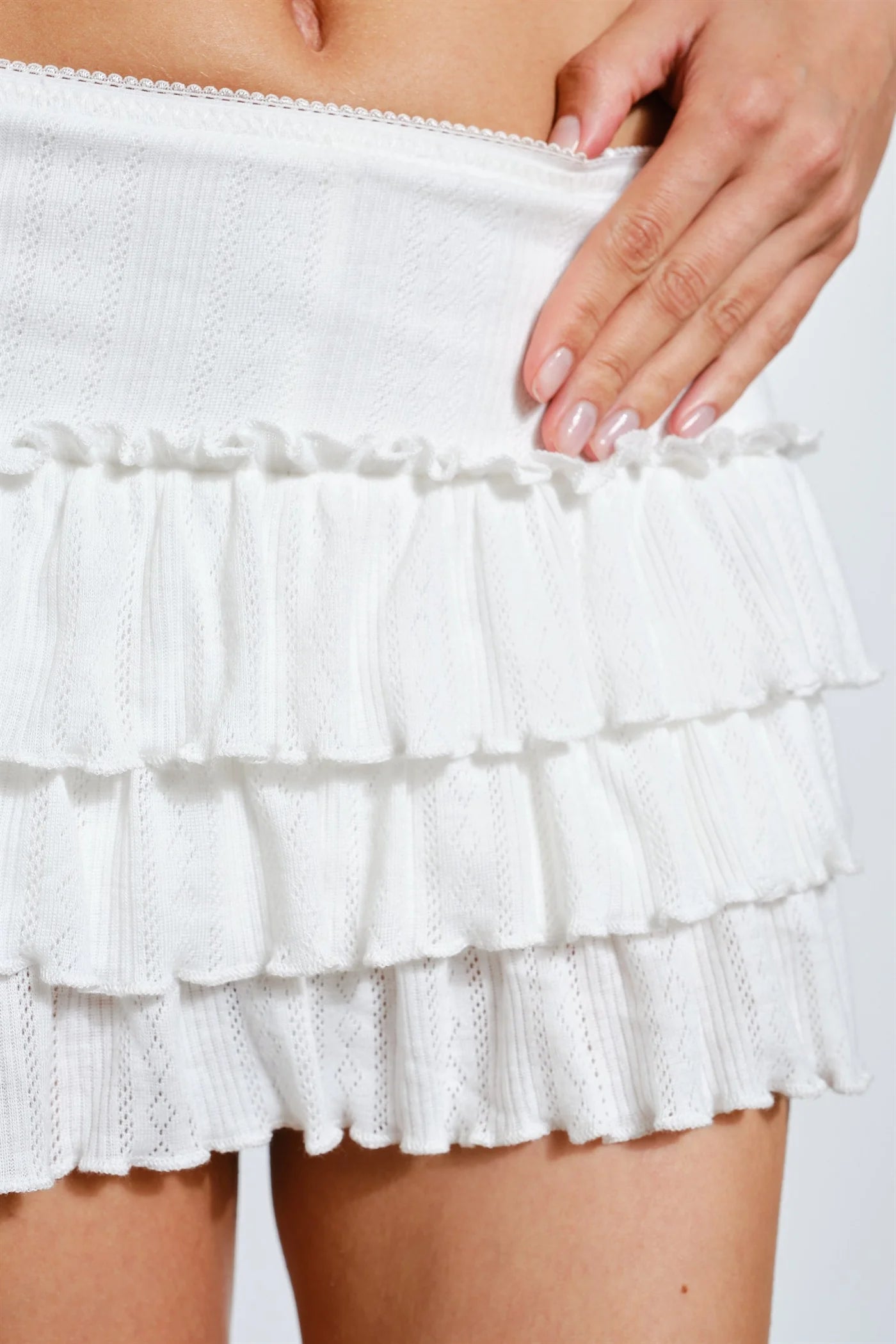 pointelle ruffle mini skort
