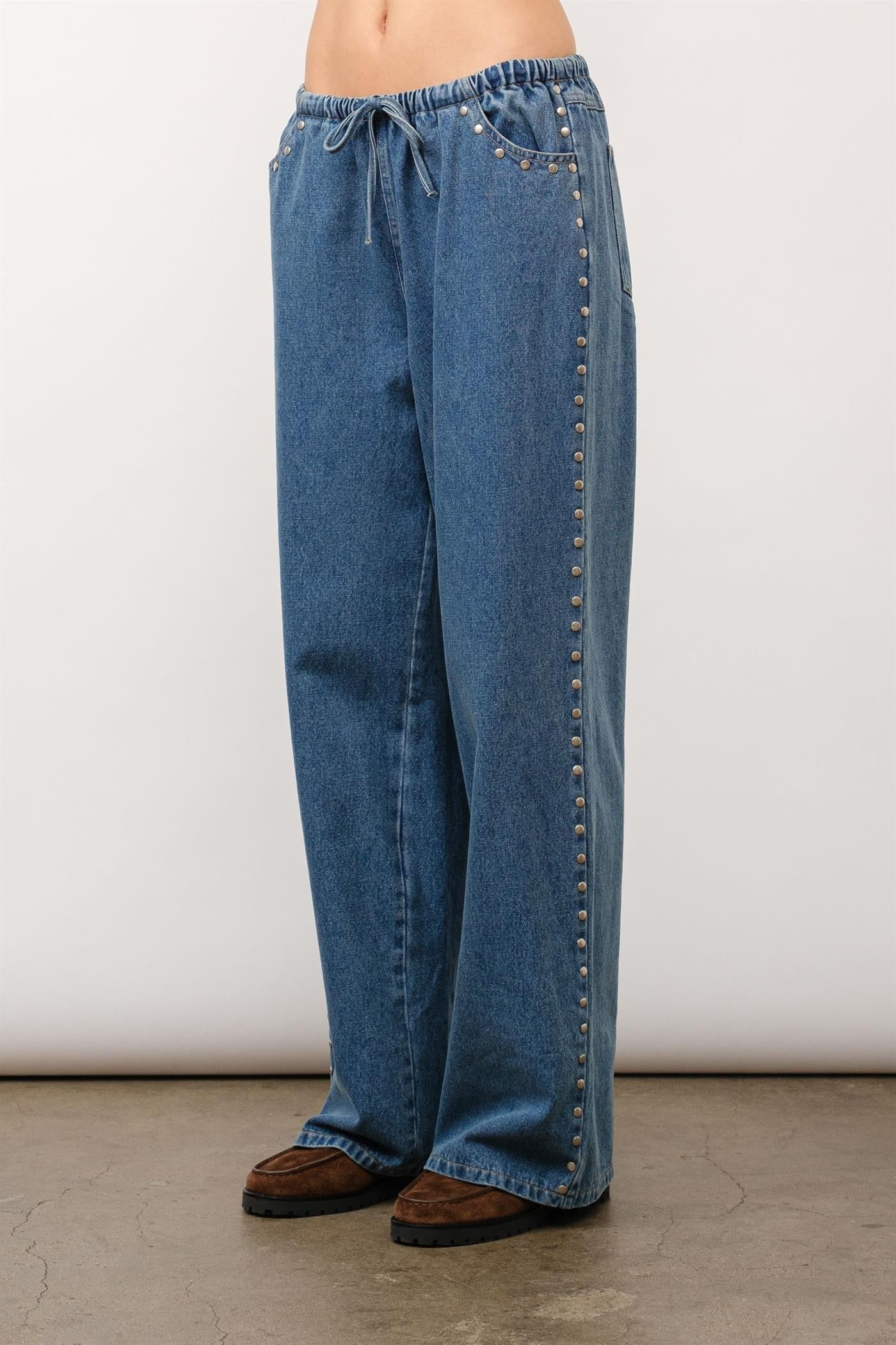 studded drawstring jeans