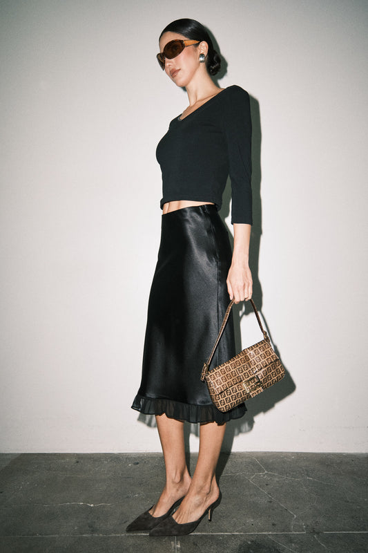 ruffle hem midi skirt