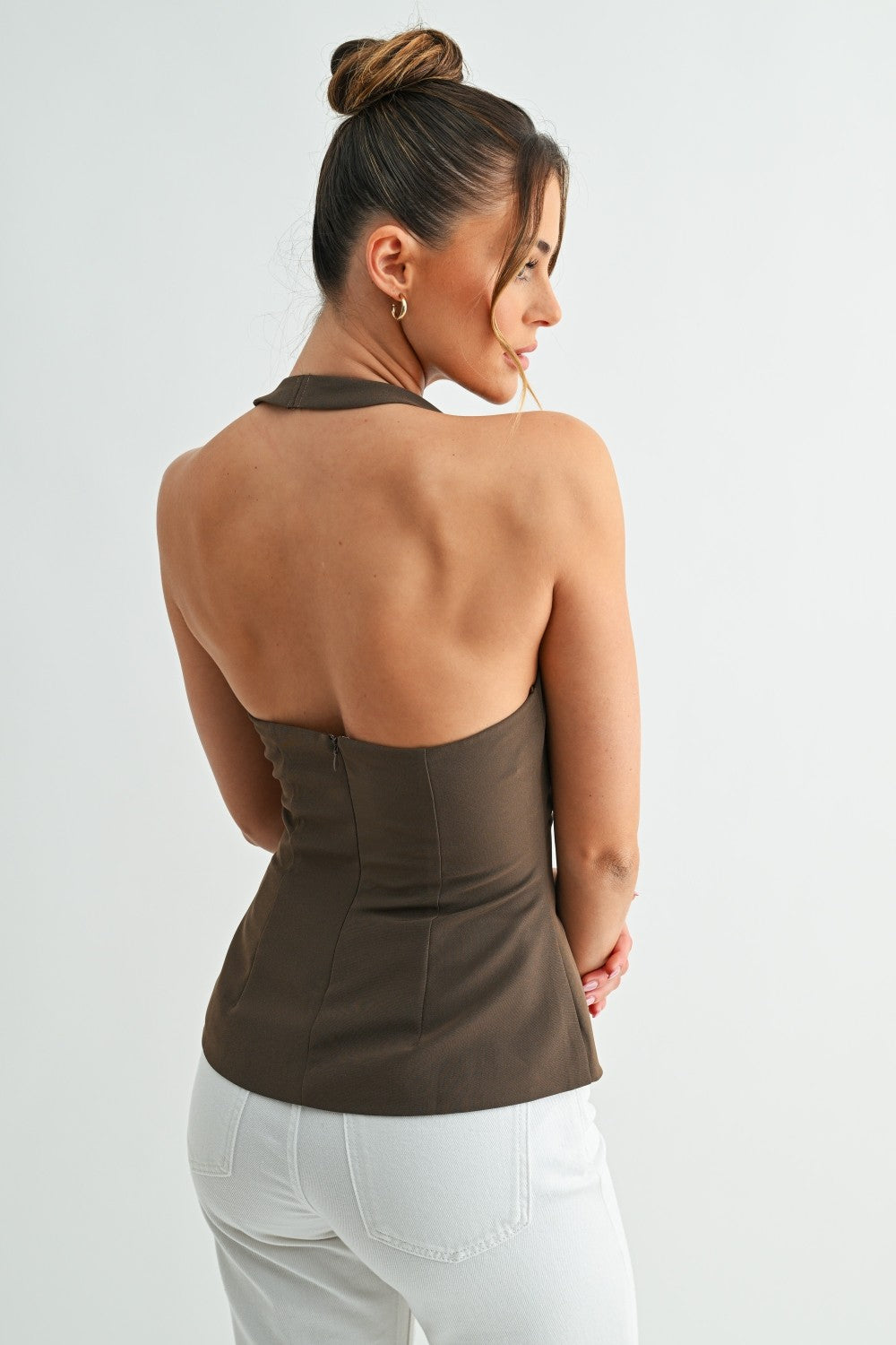sculpted plunge halter top