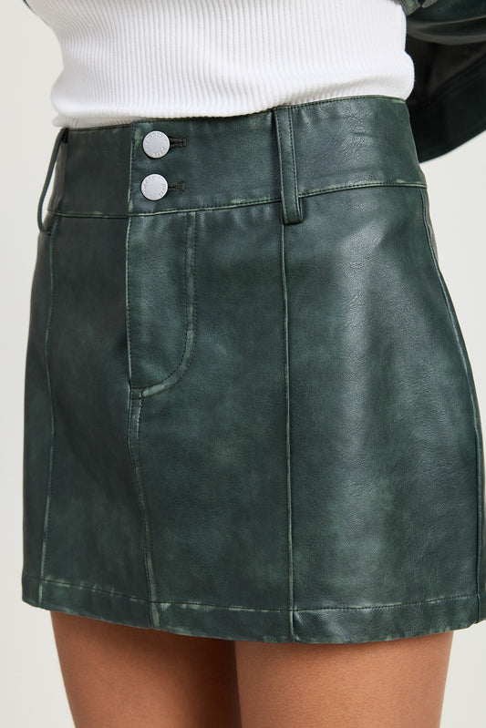 washed leather mini skirt