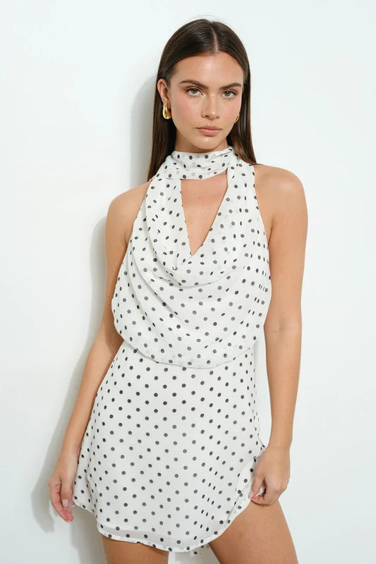 polka dot halter mini dress