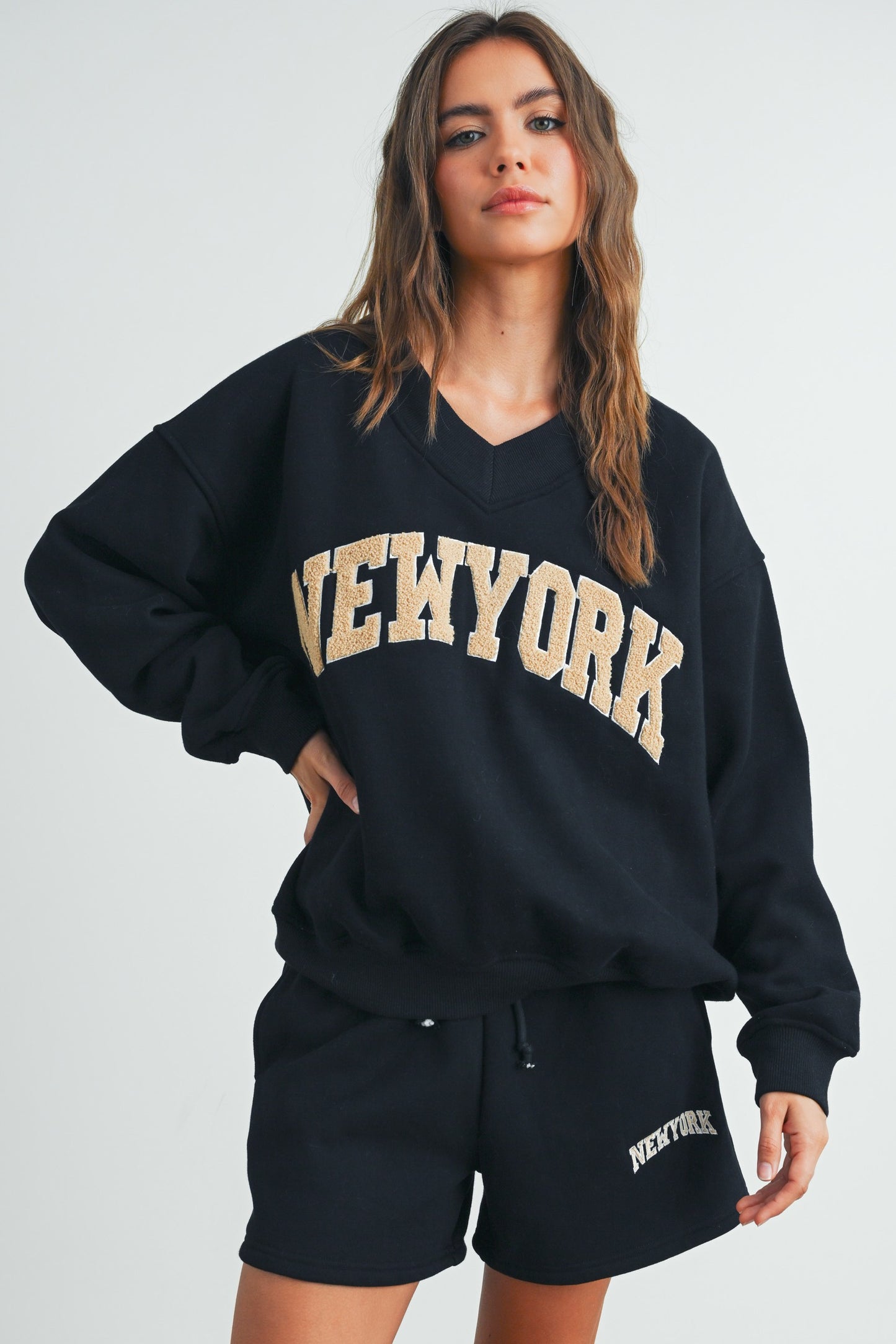 new york v neck sweatshirt