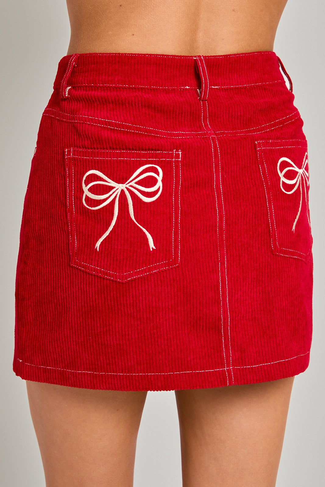 bow corduroy mini skirt