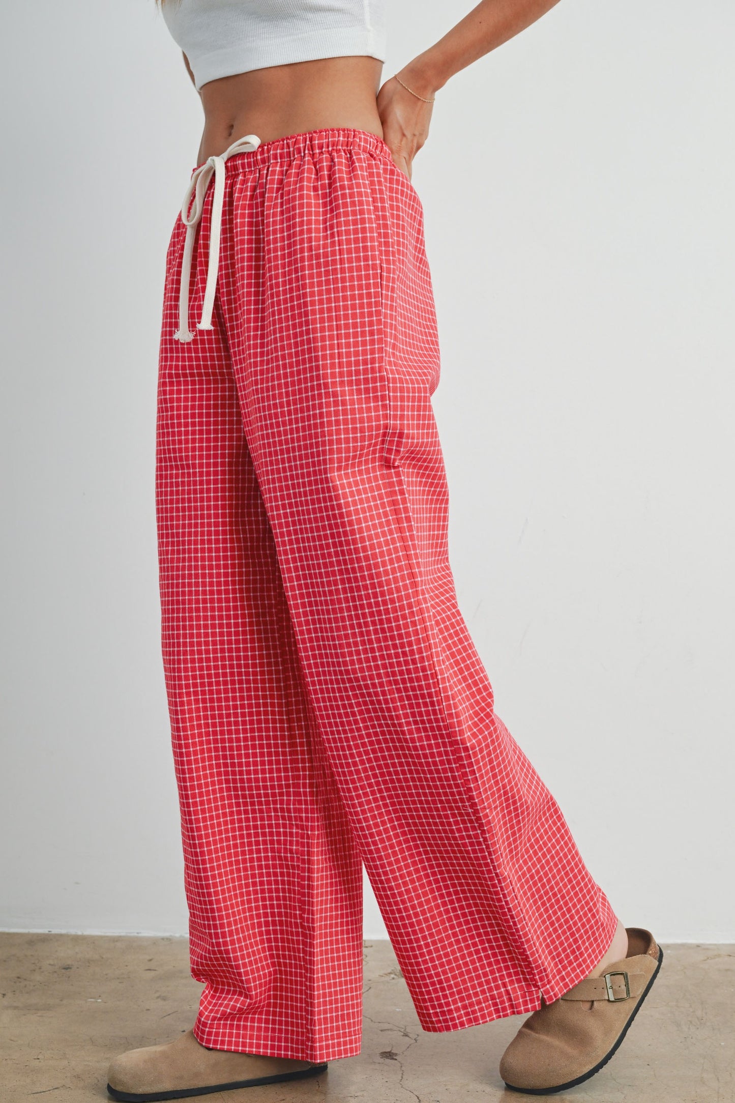 drawstring check pants