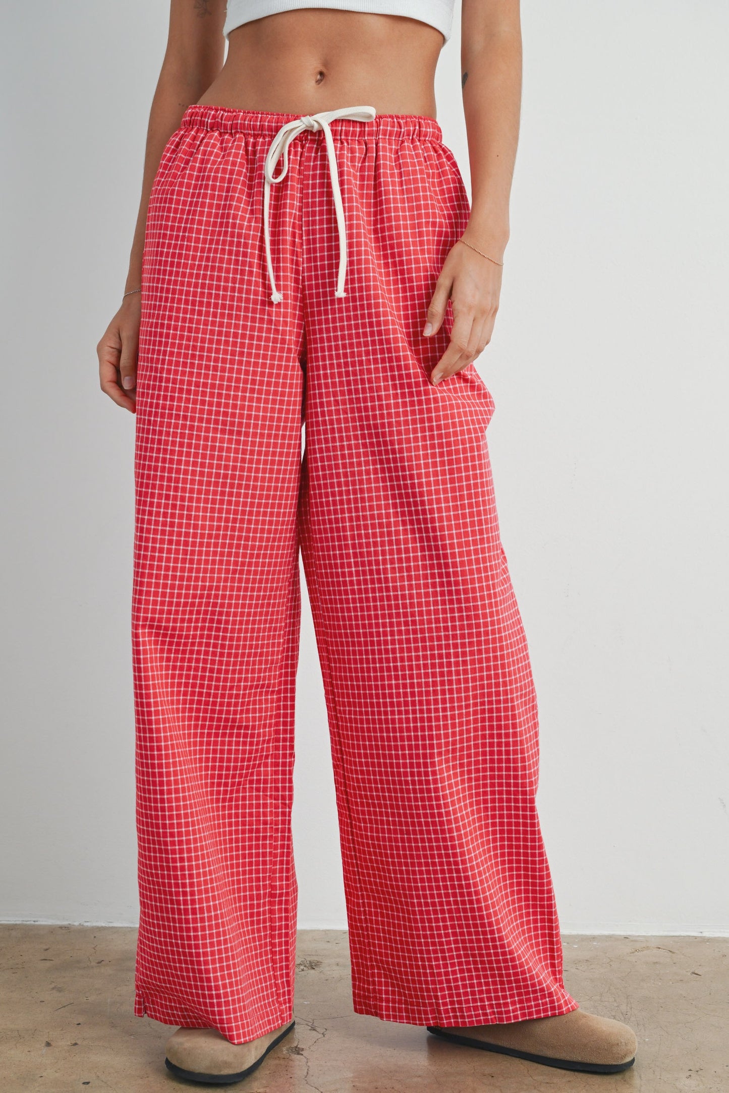 drawstring check pants