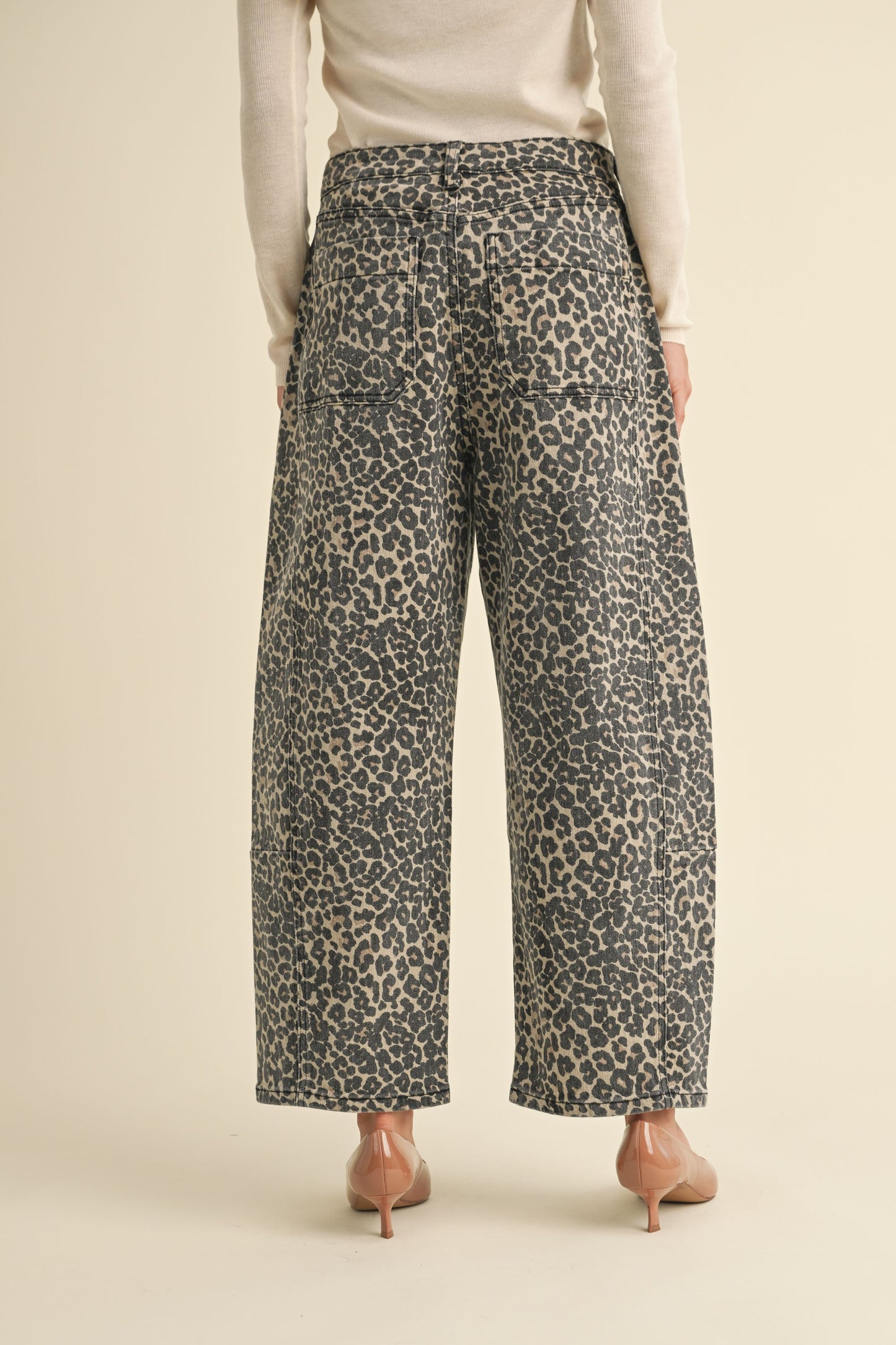 leopard barrel jeans