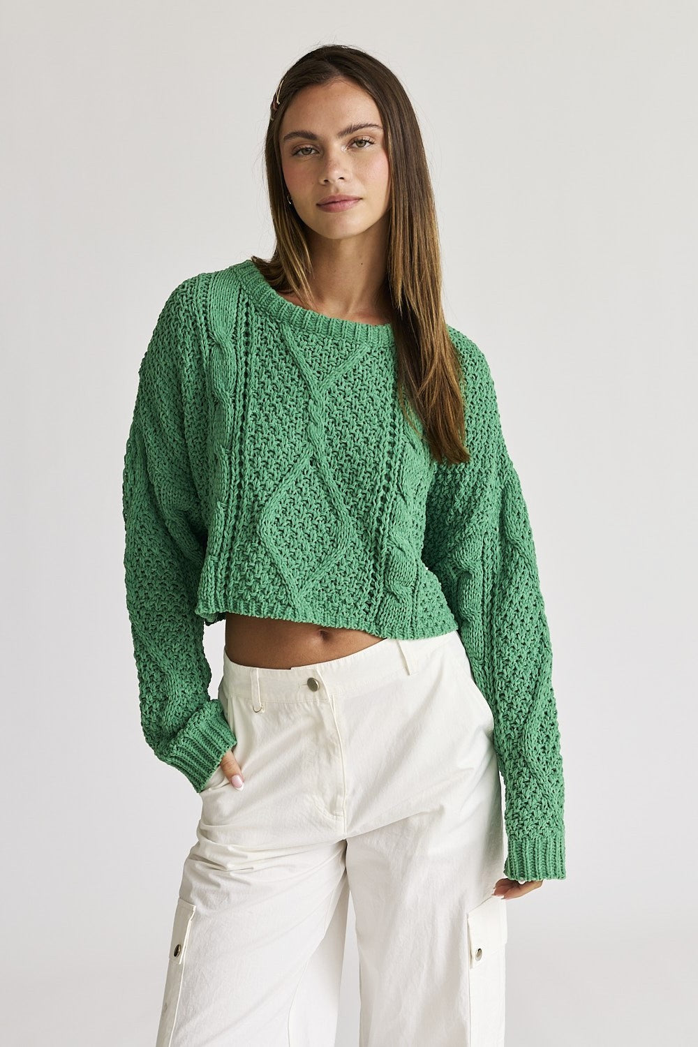 cableknit crop sweater