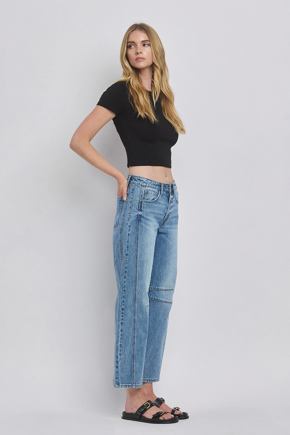 high rise barrel jeans