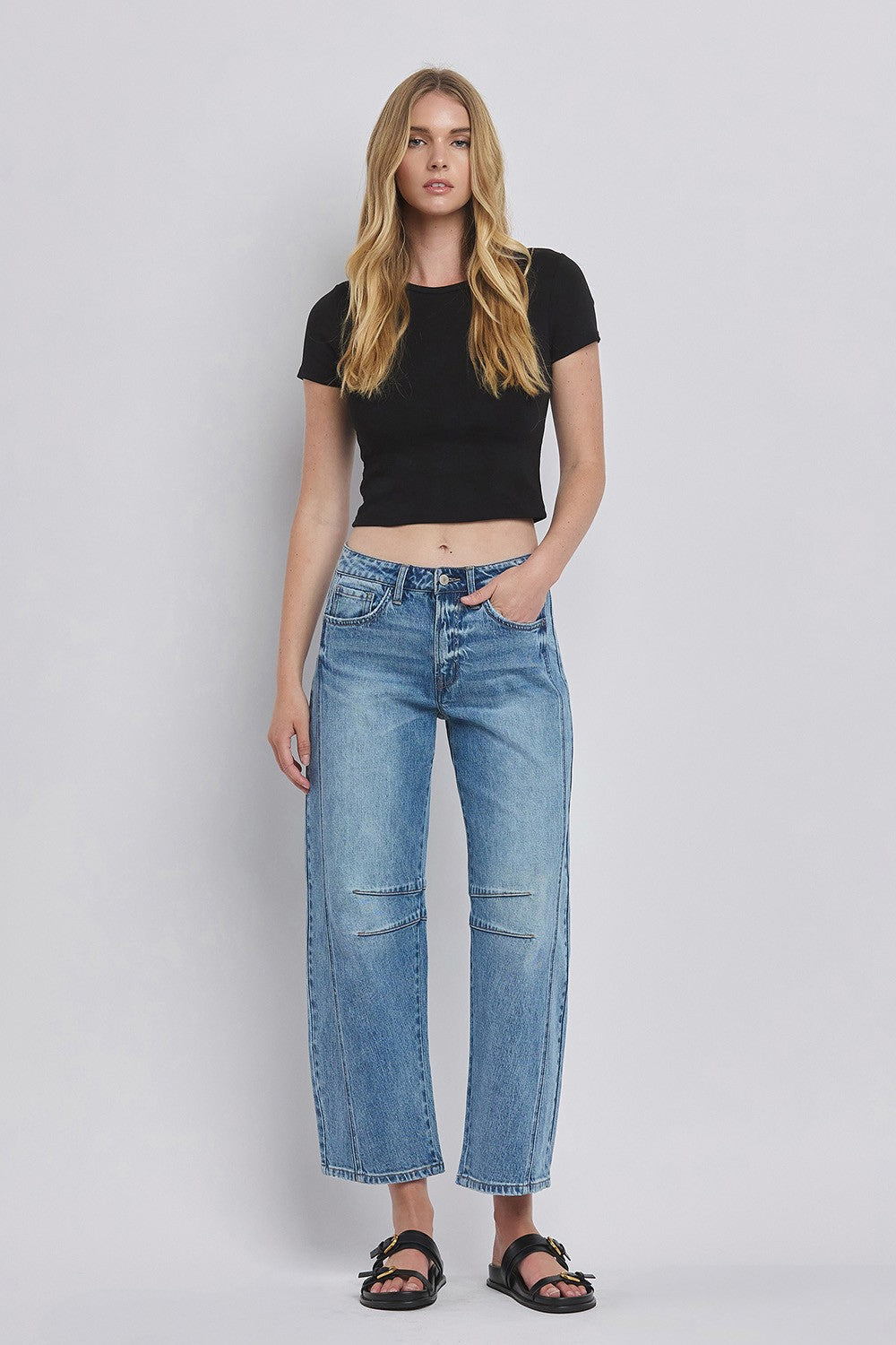 high rise barrel jeans