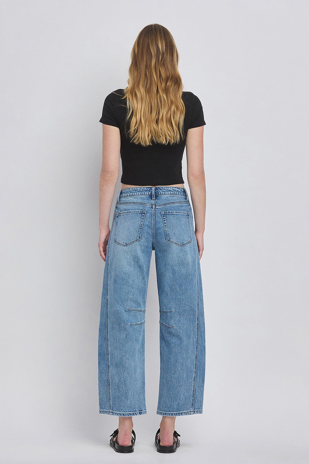 high rise barrel jeans