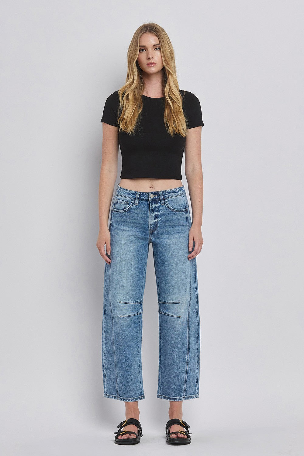 high rise barrel jeans