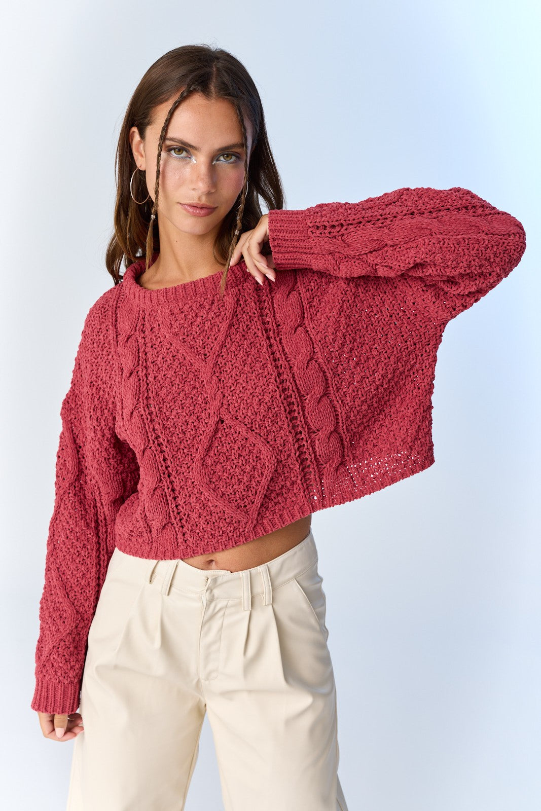 cableknit crop sweater