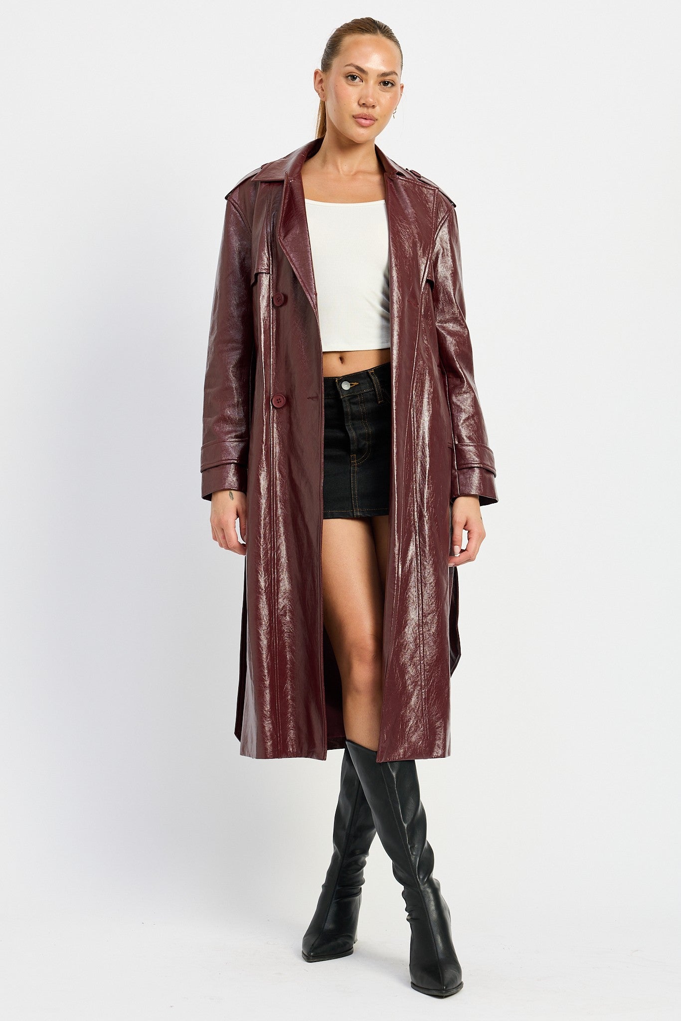 burgundy trench coat