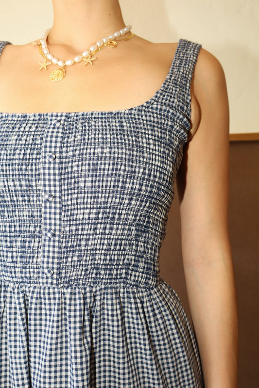 gingham smocked maxi dress