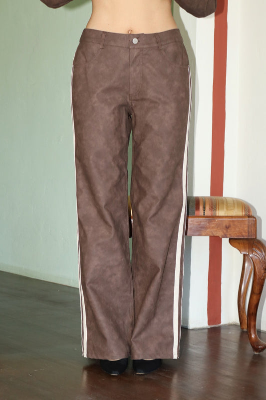 side stripe faux leather pants